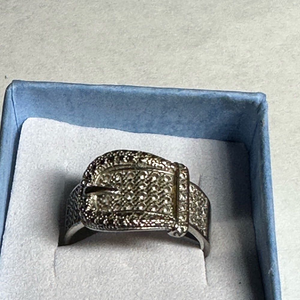Silver Buckle Ring with Pavé Crystals - Ring